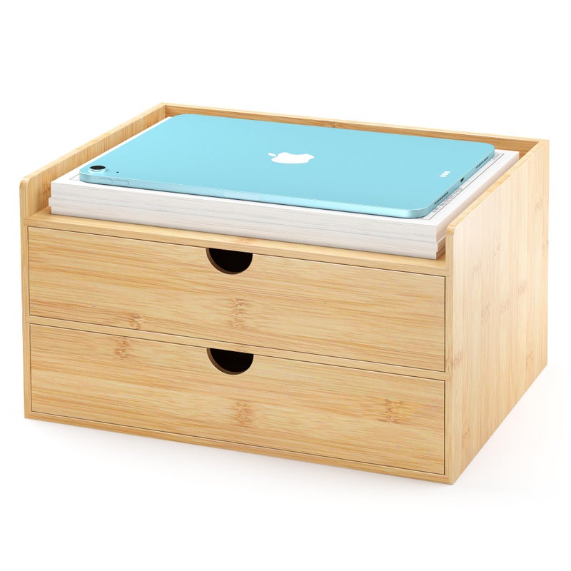 Wisuce Bamboo Desk Drawer Organizer, 2 Drawer Desktop Organizer with Drawers Tabletop Storage Organization Box for Office Home Toiletries Supplies Vanity, No Assembly Required - Image 1